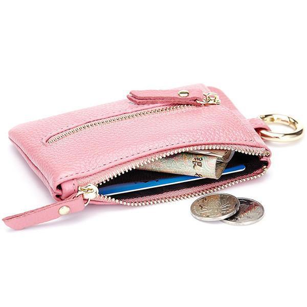 Genuine Leather Women Zipper Card Holder Girls Small Coin Bags Key Chain Bags - Trendha
