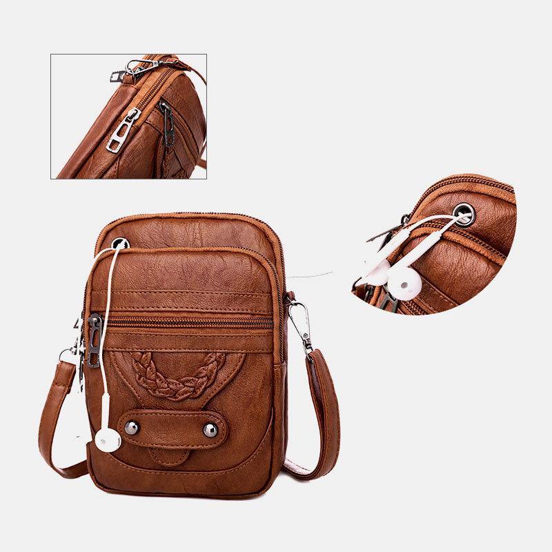 Women PU Leather Rivet Earphone Hole Retro 6.3 Inch Phone Bag Crossbody Bags Shoulder Bag - Trendha