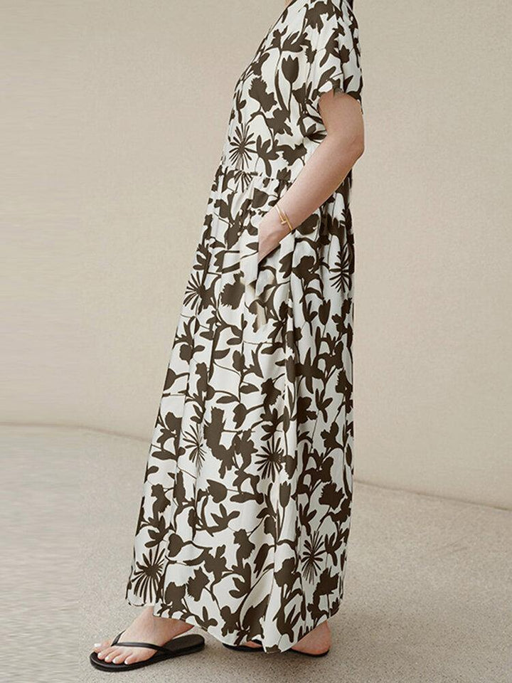 Women Floral Print Bohemian Leisure Maxi Dress With Side Pockets - Trendha