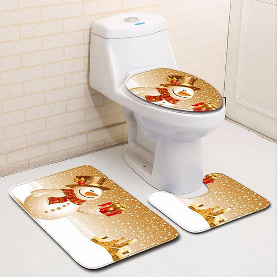 Christmas Santa Claus Shower Mat Set Breathable Unpredictable An-tiskid Bathroom Mat Set - Trendha