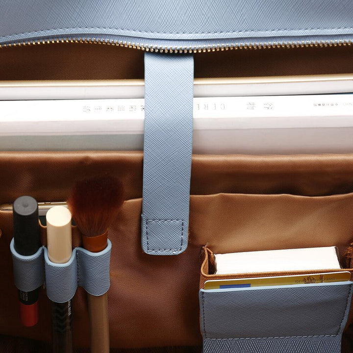 Women PU Leather Daisy Multifunction Multi-pocket 13.3 Inch Laptop Key Handbag Shoulder Bag - Trendha
