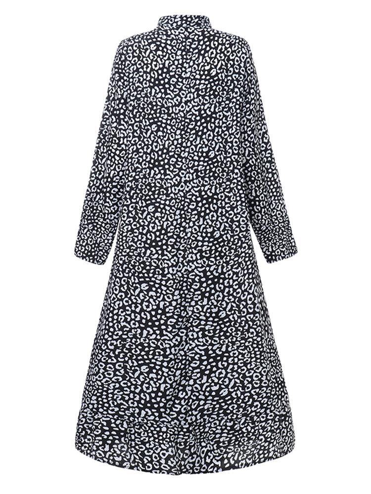 Leopard Printed Long Sleeve Casual Dress For Women - Trendha