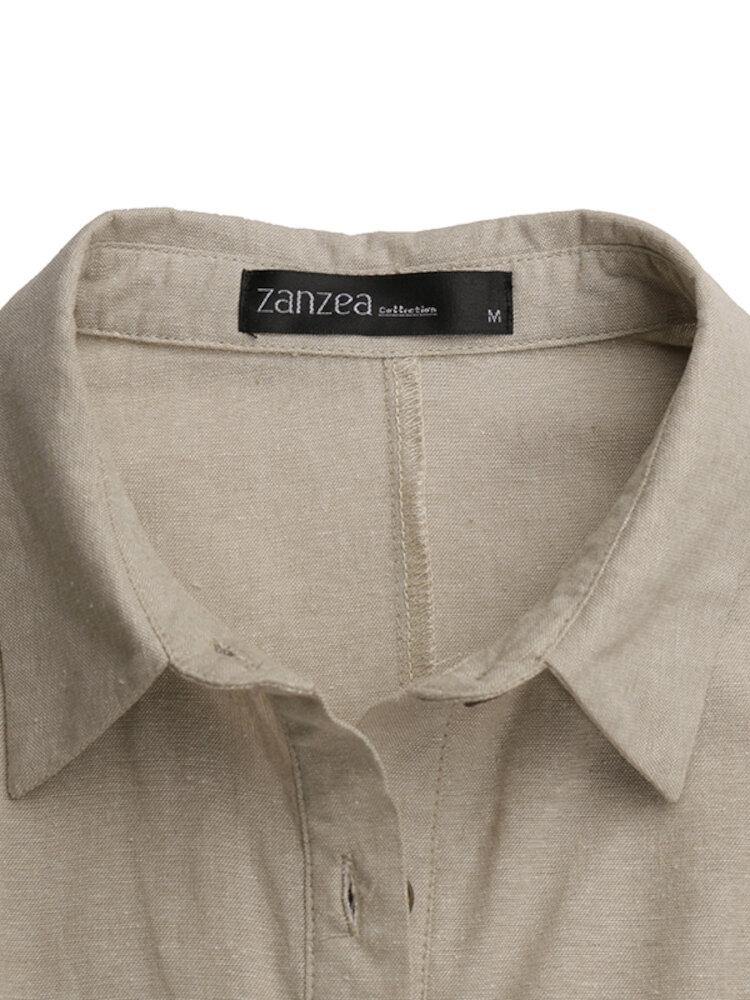 Solid Casual Button Lapel Short Sleeve Bohemia Pocket Shirt Dress - Trendha