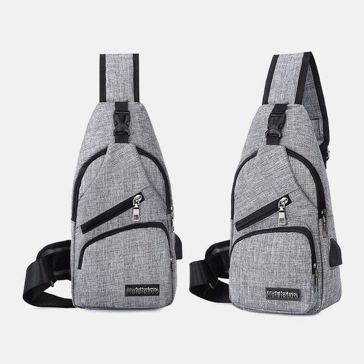 Men Oxford Cloth USB Charging Multi-pocket Large Capacity Waterproof Chest Bag Shoulder Bag - Trendha