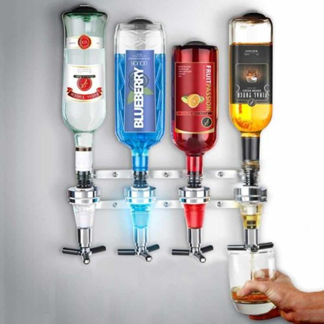 Beverage Liquor Dispenser 4 Bottle Bar Alcohol Holder Cocktail Drink Shot Bracket Wall Mounted - Trendha