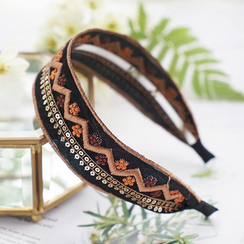 Ethnic Embroidery Lace Girl Headband Rural Girl Wind Suede Floral Fabric Headband Hair Accessories - Trendha