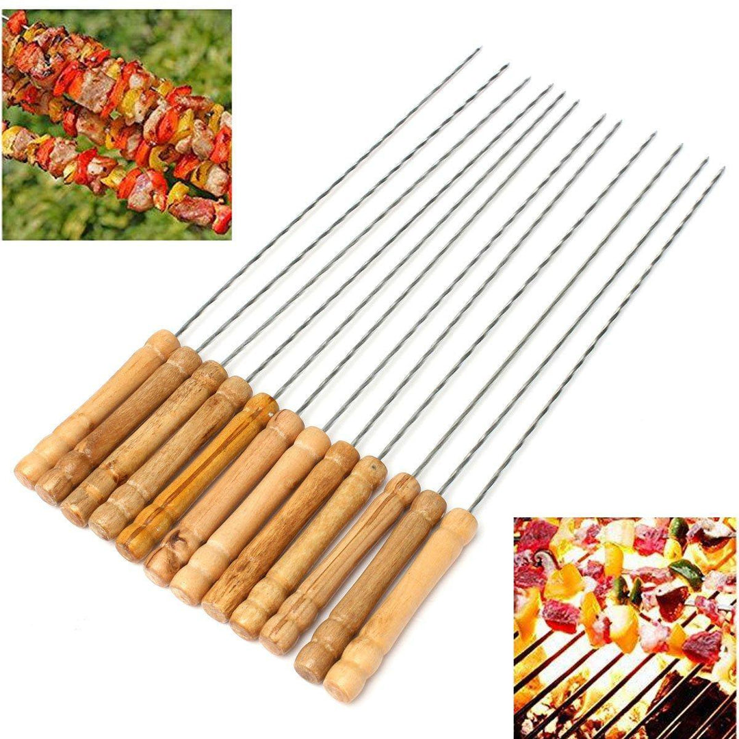 12X Stainless Steel Metal Barbeque Skewer Needle BBQ Kebab Stick Utensil 30cm BBQ Stick Fork - Trendha