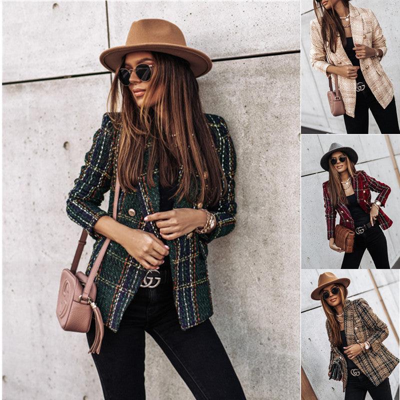 Printed Double-Breasted Long-Sleeve Blazer