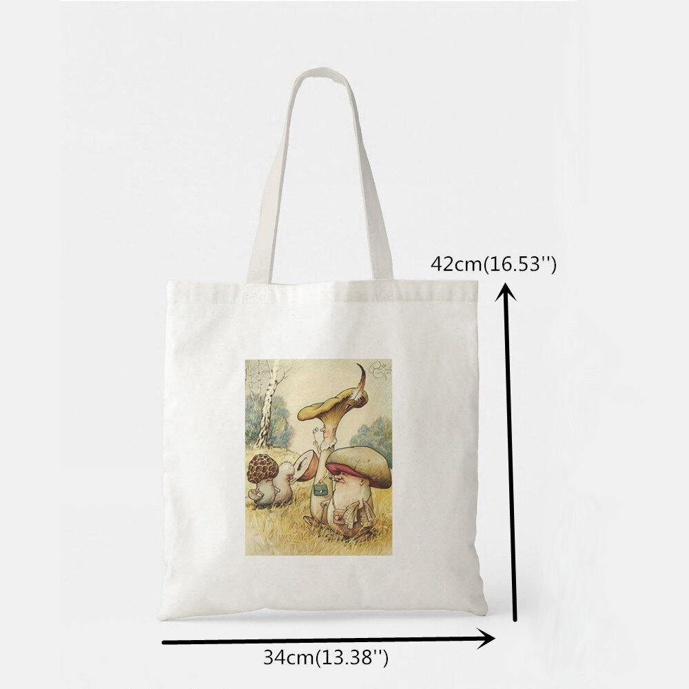 Women Polyester Cartoon Mushroom Pattern Print Handbag Shoulder Bag Tote - Trendha