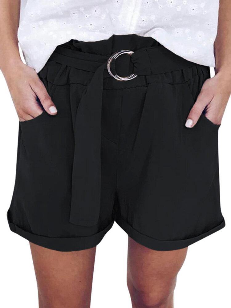 Women Summer High Waist Casual Wild Shorts with Sashes - Trendha