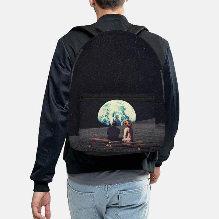 Unisex Oxford Environmental Protection Space Planets Earth And Moon Print School Bag Backpack - Trendha