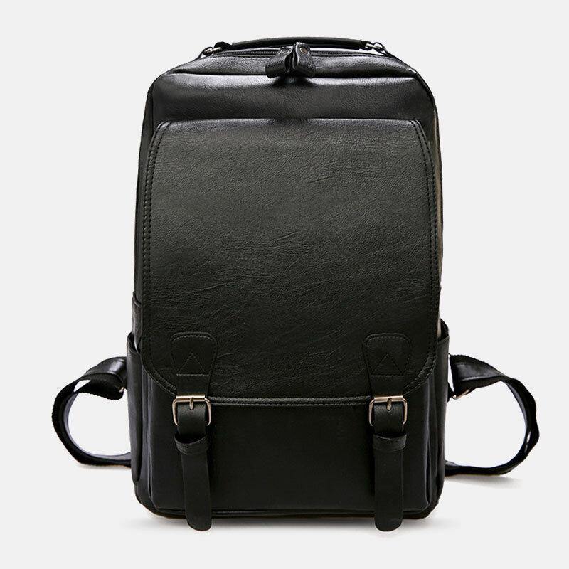 Men PU Leather Vintage Business Waterproof Wear-Resistant Large Capacity 15.6 Inch Laptop Bag Backpack - Trendha