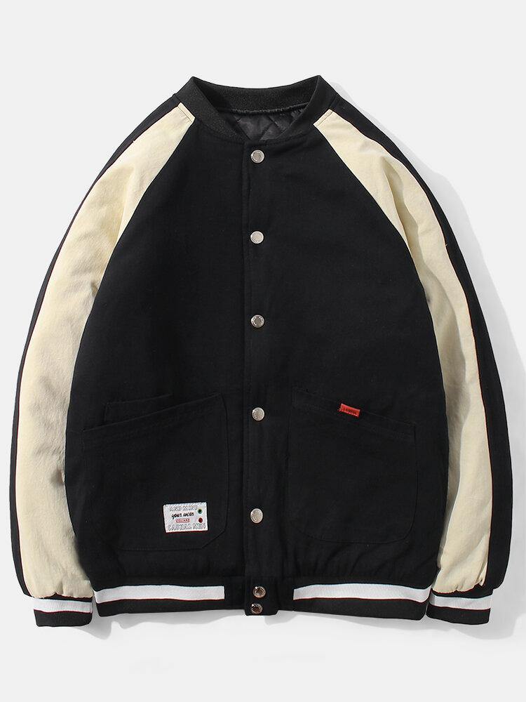 Mens Contrast Color Raglan Sleeve Thick Cotton Casual Varsity Jacket - Trendha