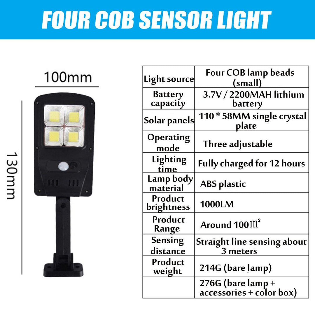 Solar Powered LED COB Street Light PIR Motion Sensor Outdoor Garden Wall Lamp Remote Control - Trendha