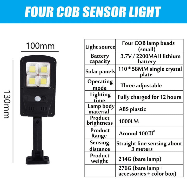 Solar Powered LED COB Street Light PIR Motion Sensor Outdoor Garden Wall Lamp Remote Control - Trendha