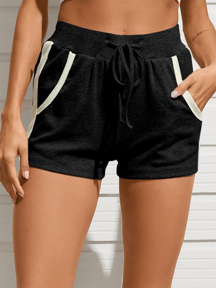 Women Side Striped Print Drawstring Pocket Short Casual Home Sports Shorts - Trendha