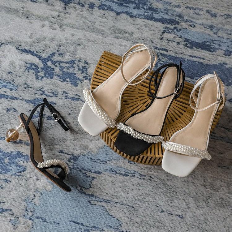 Sandals Inside And Outside Full Leather Crystal Heel High-heeled Buckle - Trendha