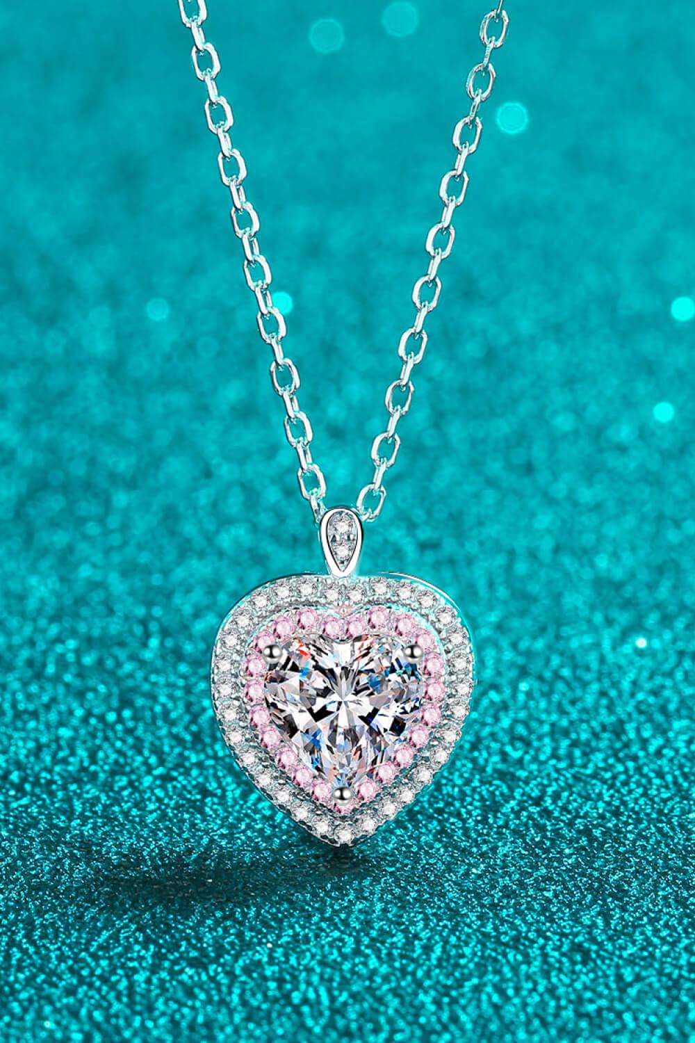 925 Sterling Silver 1 Carat Moissanite Heart Pendant Necklace - Trendha