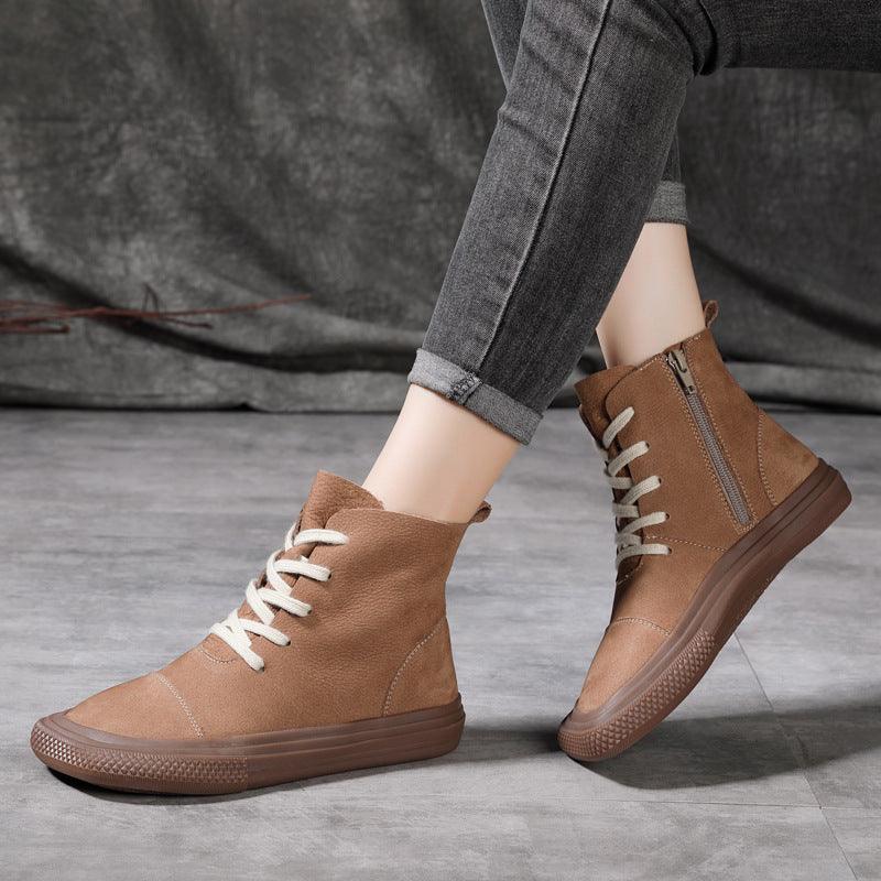 New First Layer Cowhide Casual Women's Shoes With Square Toe - Trendha