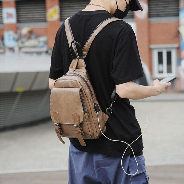 Men Retro Earphone Hole Multi-carry USB Charging Multi-Layers Waterproof Crossbody Bag Chest Bag Sling Bag - Trendha