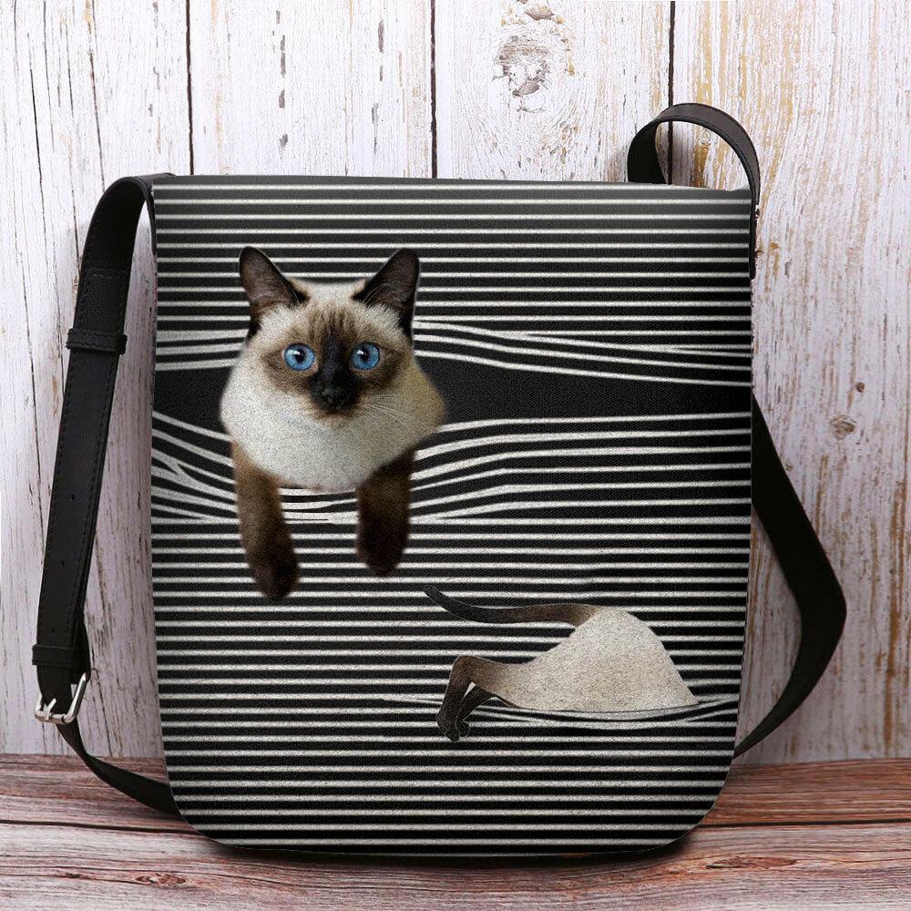 Women Felt Cute Cartoon Cat Stripes Pattern Multi-carry Crossbody Bag Shoulder Bag - Trendha