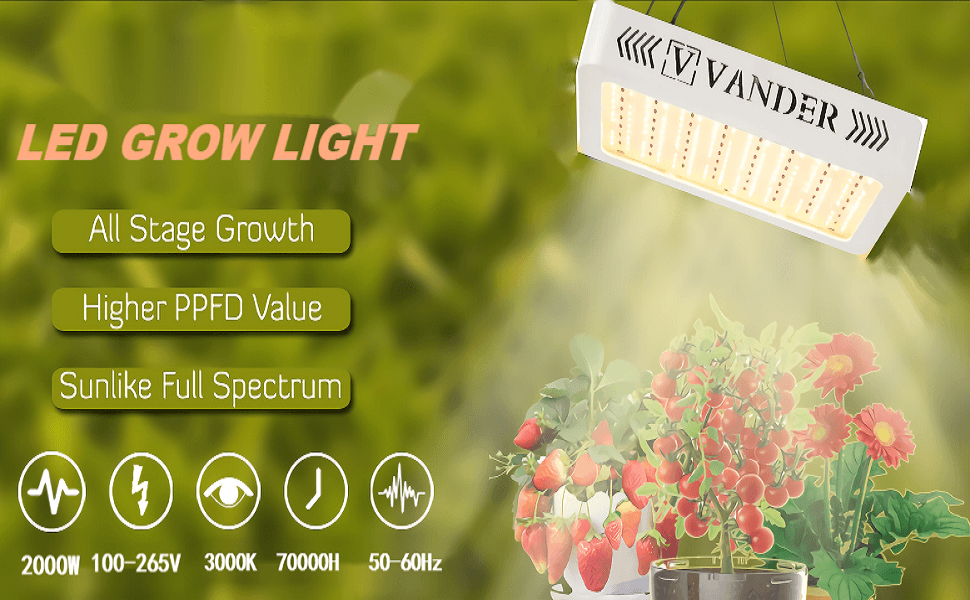 V VANDER LIFE 2000W LED Plant Grow Light,with Adjustable Rope,Yellow Light Full Spectrum Plant Light for Indoor Plants Veg and Flower - Trendha