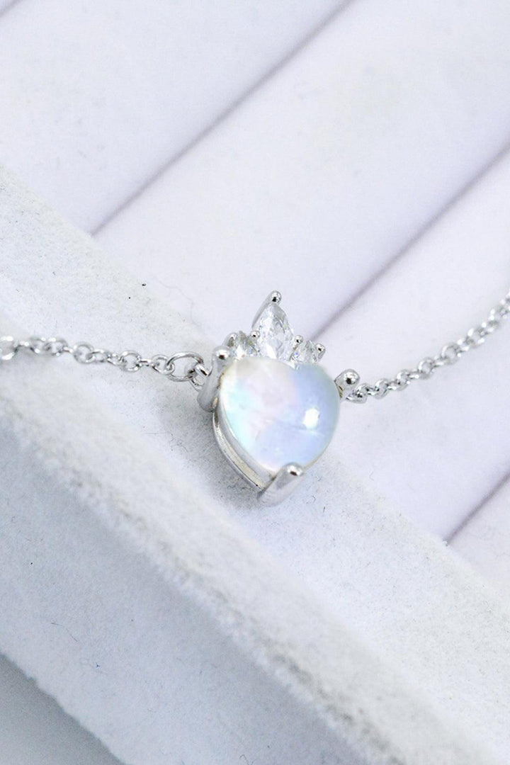 925 Sterling Silver Moonstone Heart Pendant Necklace - Trendha