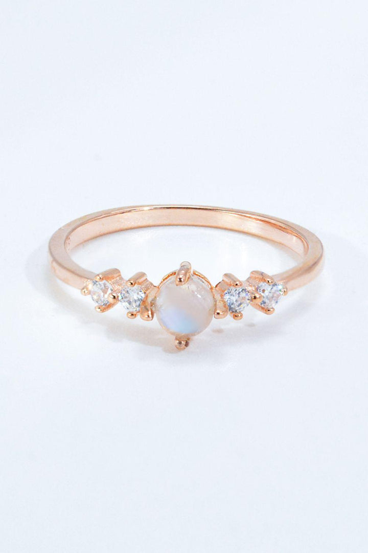 Natural Moonstone and Zircon 18K Rose Gold-Plated Ring - Trendha