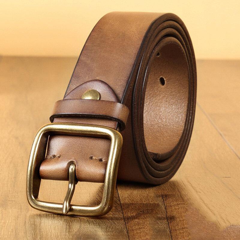 Men Genuine Leather 105/110/115/120/125/130cm Retro First Layer Cowhide Copper Pin Buckle Jeans Suits Belt With Punch - Trendha