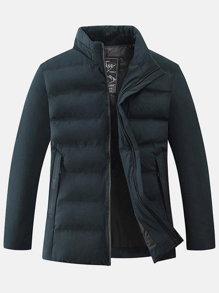 Mens Thicken Solid Color Stand Collar Pocket Down Jacket - Trendha