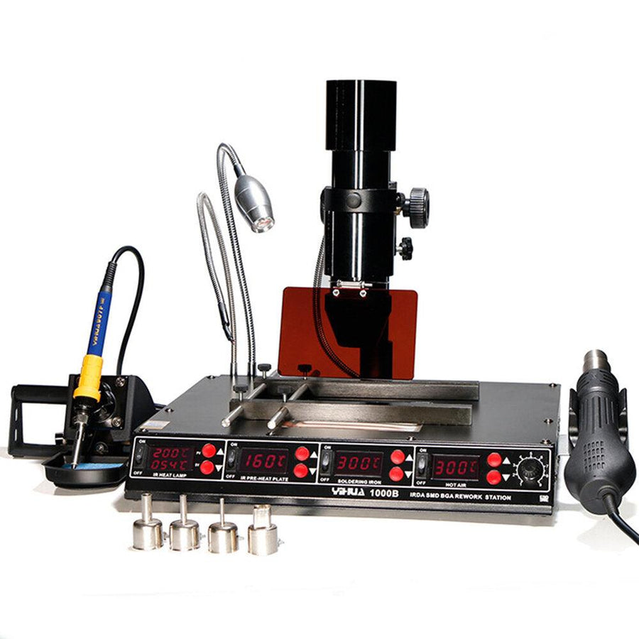 YIHUA 1000B 110V/220V 4 in 1 Infrared Bga Rework Station SMD Hot Air Spear+75W Soldering Irons+540W Preheating Station - Trendha