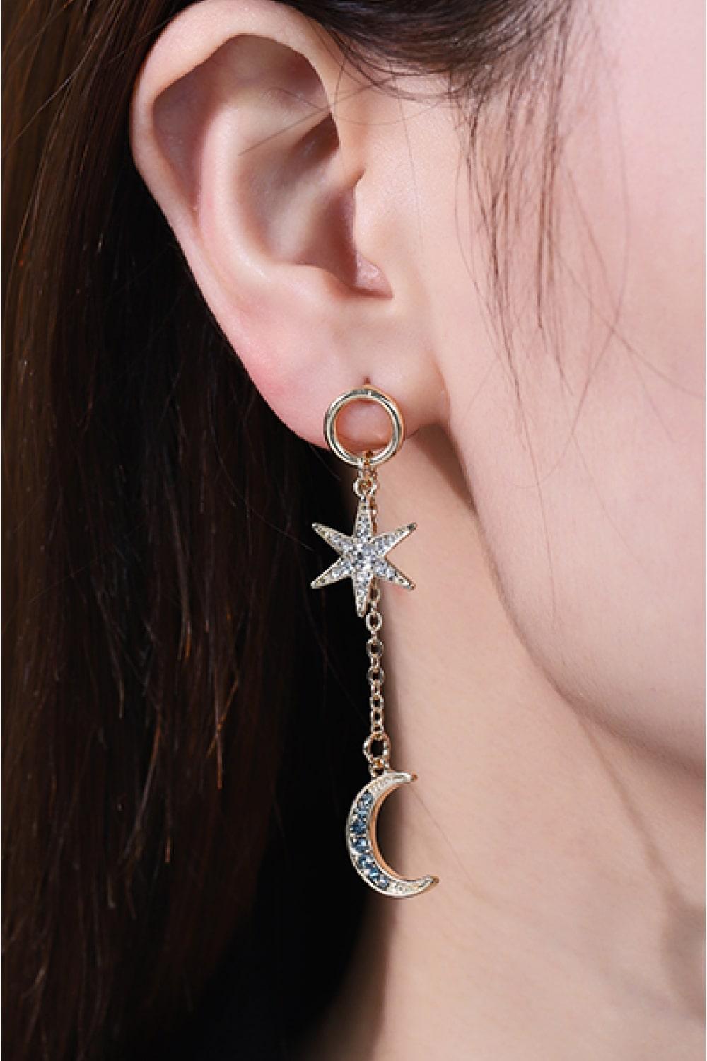 Inlaid Rhinestone Star and Moon Drop Earrings - Trendha