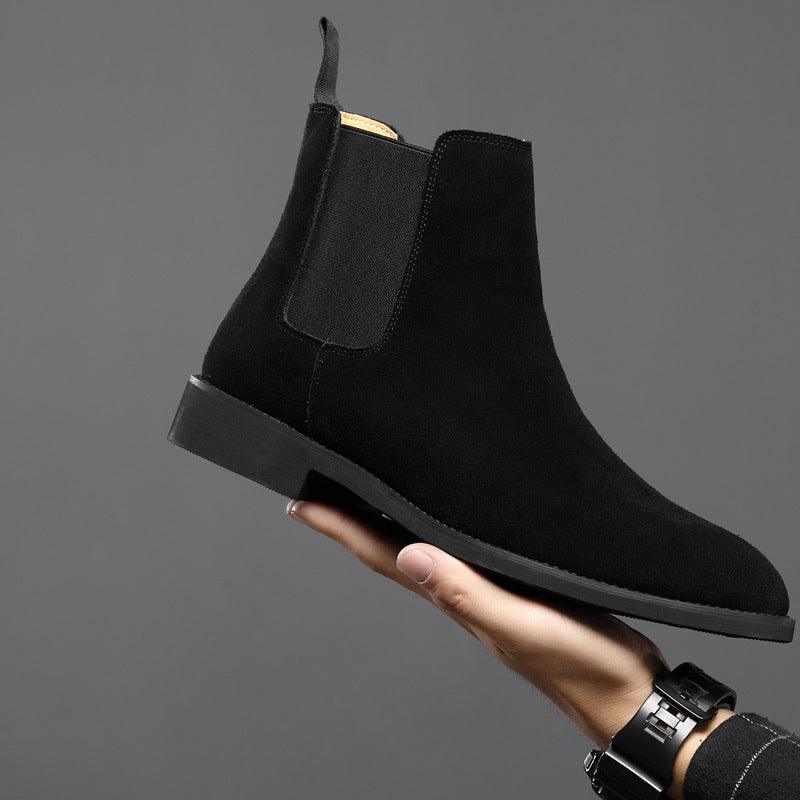 Men's Nubuck Leather High-top Ankle Boots - Pointed Toe British Martin Boots - Trendha