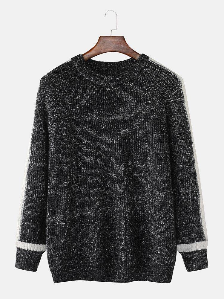 Mens Colorblock Knitting Round Neck Raglan Sleeves Long Sleeve Sweater - Trendha