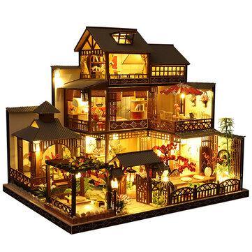 Wooden DIY Japanese Villa Doll House Miniature Kits Handmade Assemble Toy with Furniture LED Light for Gift Collection Home Decor - Trendha