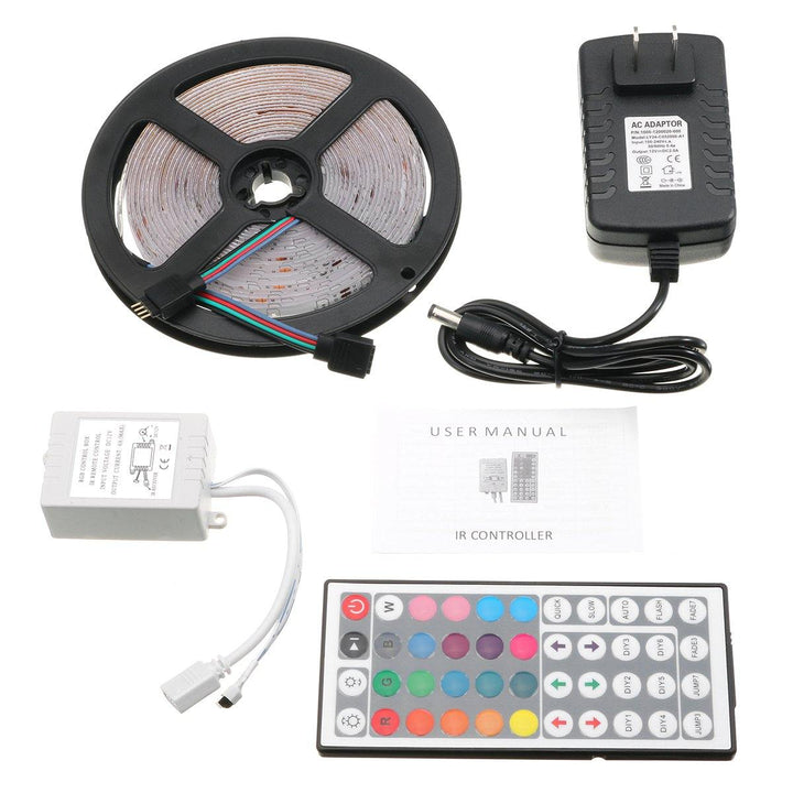5M 24W Waterproof 3528SMD RGB LED Strip Lights + 44 Keys Remote Control US EU Power Adapter DC12V - Trendha