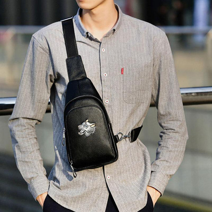 Men Genuine Leather Animal Patterns Fashion Cool Business Shoulder Bag Chest Bag - Trendha