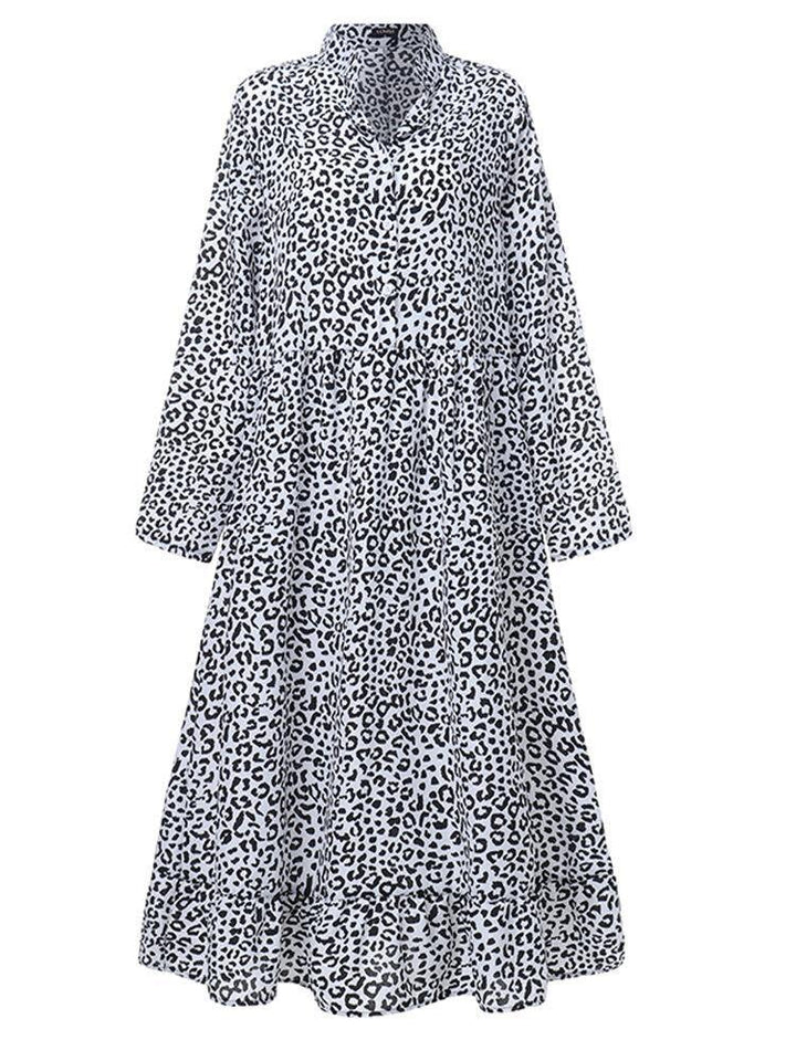 Leopard Printed Long Sleeve Casual Dress For Women - Trendha
