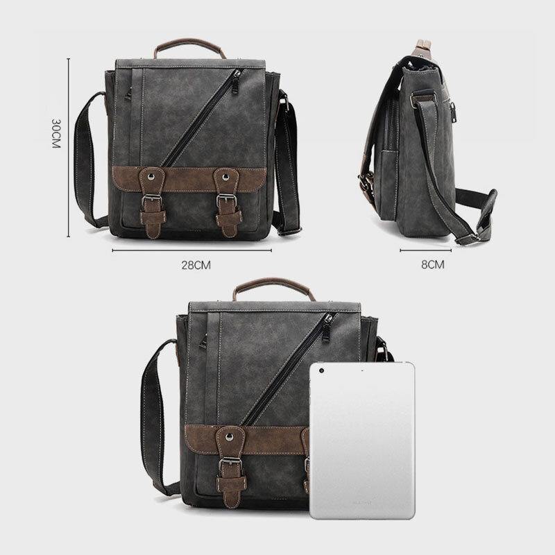 Men Faux Leather Retro Large Capacity Multi-carry Handbag Crossbody Bag - Trendha