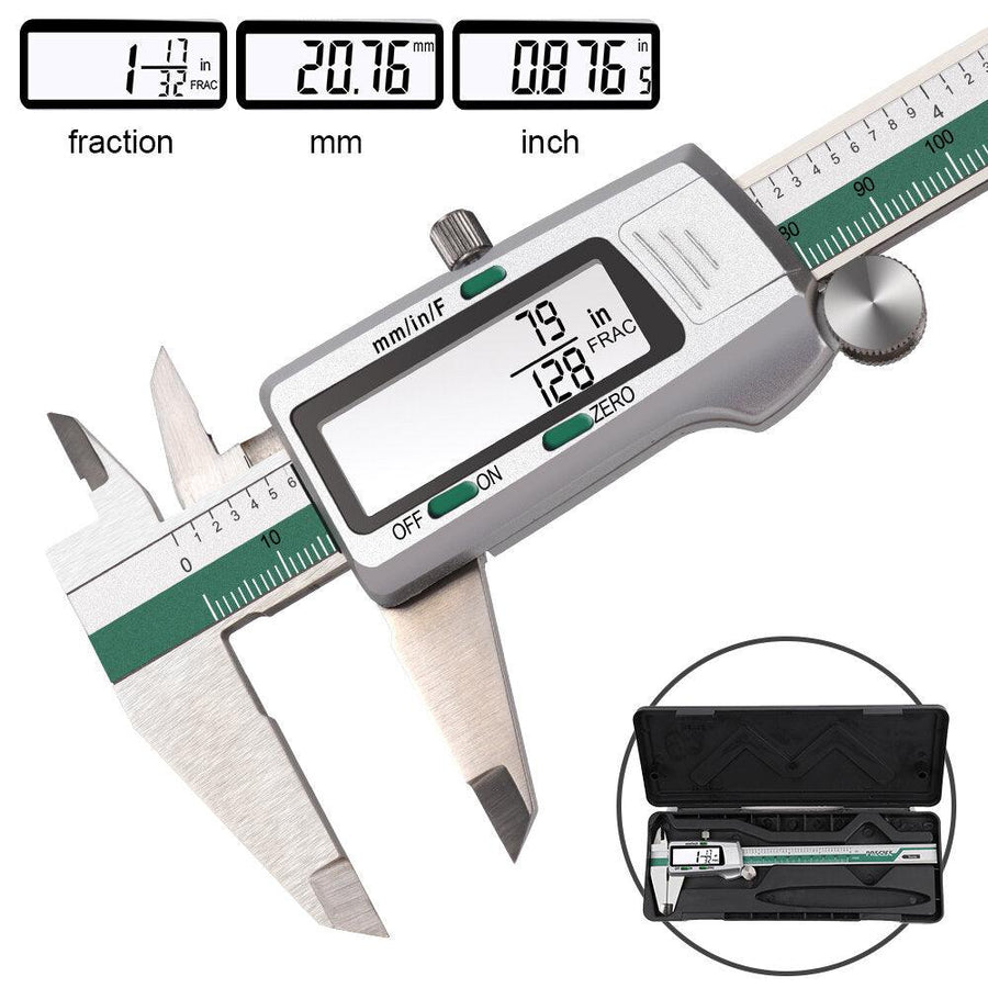 DANIU Digital Stainless Steel Caliper 150mm 6 Inches Inch/Metric/Fractions Conversion 0.01mm Resolution with Box - Trendha