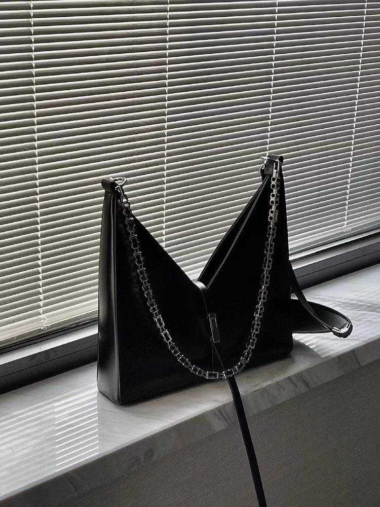 Fashion Chain Dark Heavy Industry V-shaped Bag - Trendha