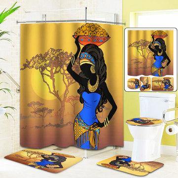 Exotic African Girls Bathroom Shower Curtain Toilet Cover Mat Non Slip Rug - Trendha