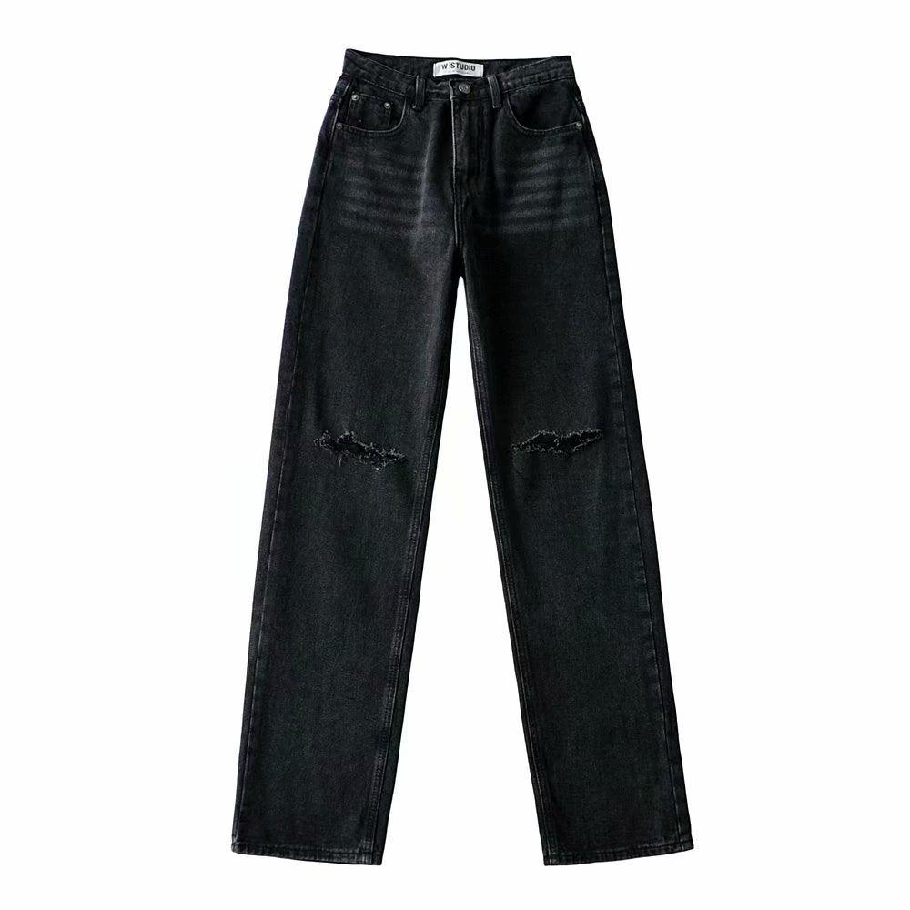 European And American Double-knee Holes Rolled Edge Mopping Jeans - Trendha