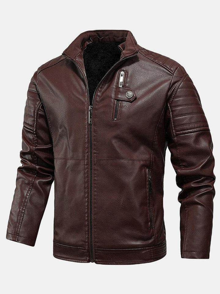 Mens PU Leather Zip Front Thicken Jackets With Zipped Welt Pockets - Trendha