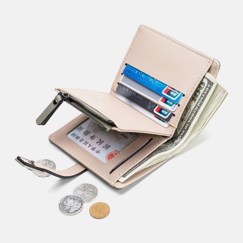 Women 6 Card Slots Bifold Solid Short Wallet Purse - Trendha