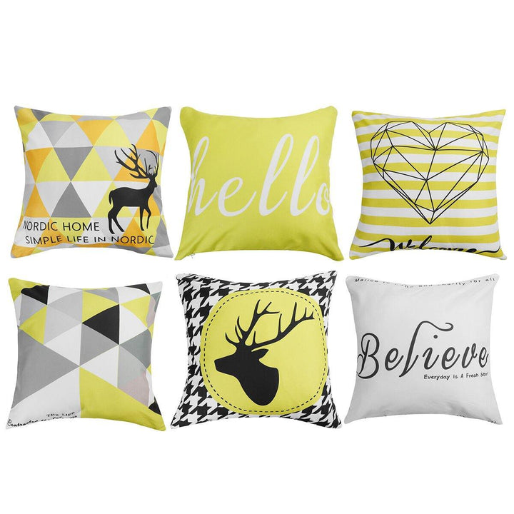 Geometric Cushion Covers Yellow Plaid Stripes Print Pillow Case For Home Chair Sofa Decoration - Trendha