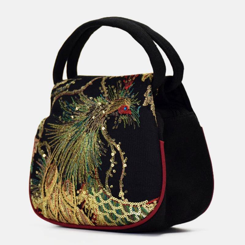 Women Canvas Ethnic Style Embroidery Peacock Pattern Casual Elegant Mini Ladies Handbag - Trendha