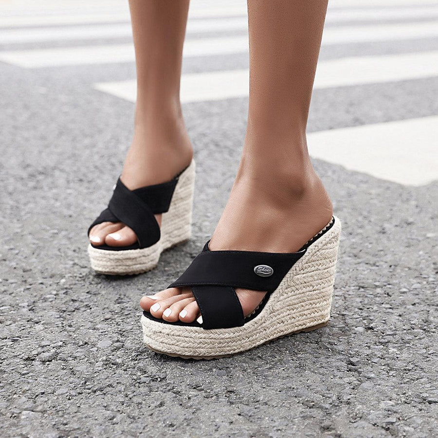 Fashion Slope Heel High-heeled Slippers - Trendha