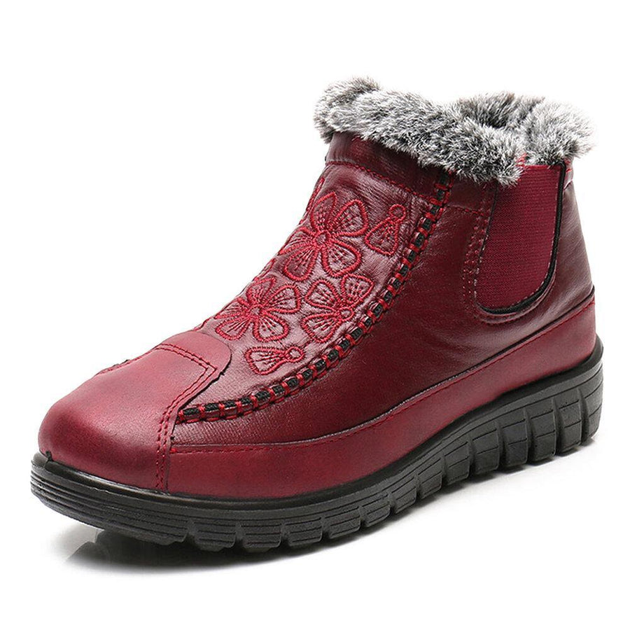 Women Comfy Floral Embroidered Waterproof Warm Lining Cotton Snow Boots - Trendha