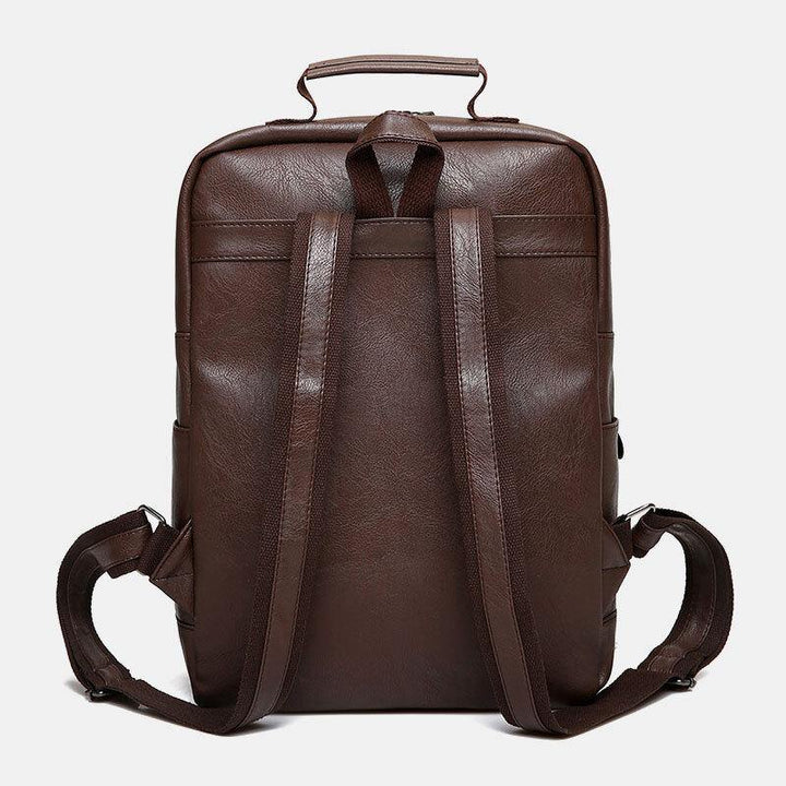 Men Faux Leather Multi-pocket Waterproof Business Outdoor Wear-resistant 14 Inch Laptop Bag Backpack - Trendha
